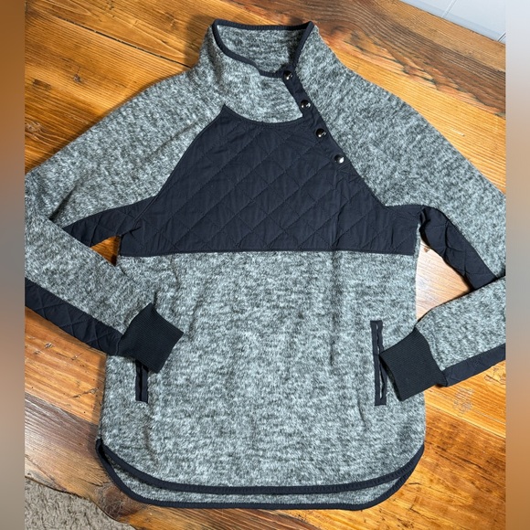 Abercrombie & Fitch Women Quilted Asymmetric Snap Button Fleece Pullover gray S - Picture 5 of 14